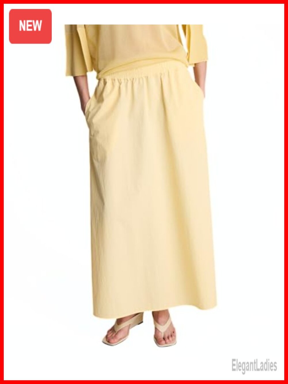 Pull On Maxi Skirt with Side Slits Cotton Blend Elastic Waistband